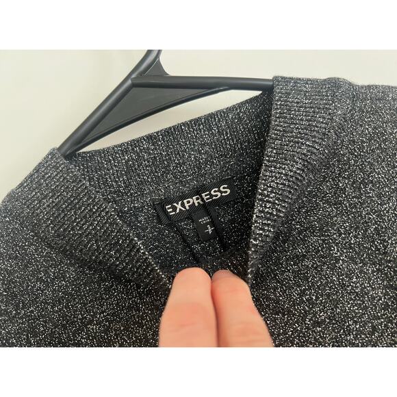 Express Shine Cropped Mock Neck Sweater, Medium/Dark Gray, Size S - Picture 4 of 5